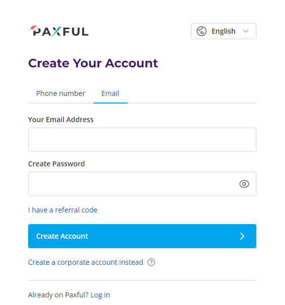Creating an account with Paxful