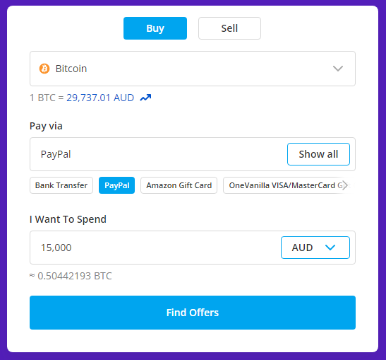 Buying Bitcoin with PayPal on Paxful