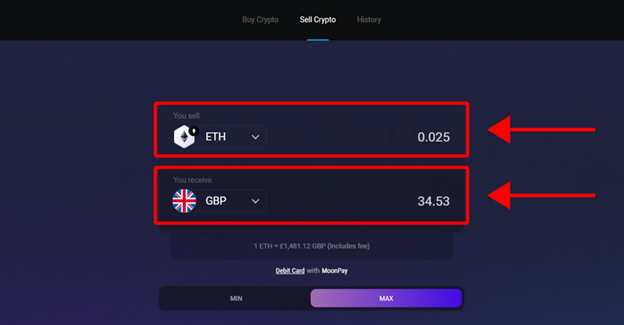 Choose crypto and amount to withdraw