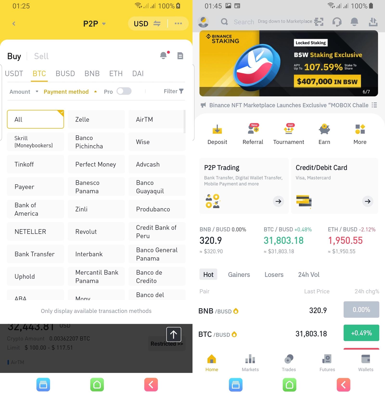 Binance P2P marketplace to buy Bitcoin with PayPal