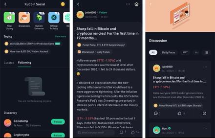 Screenshots of Kucoin social app