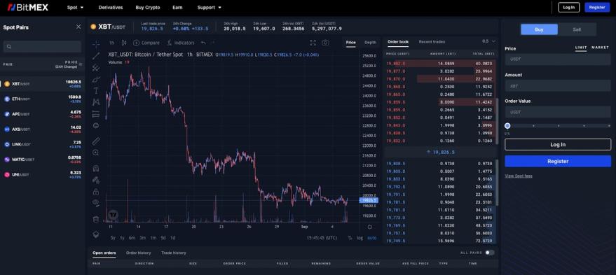 Bitmex spot trading platform screenshot