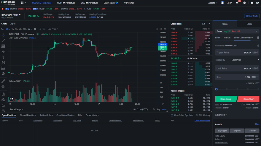 Phemex trading interface screenshot