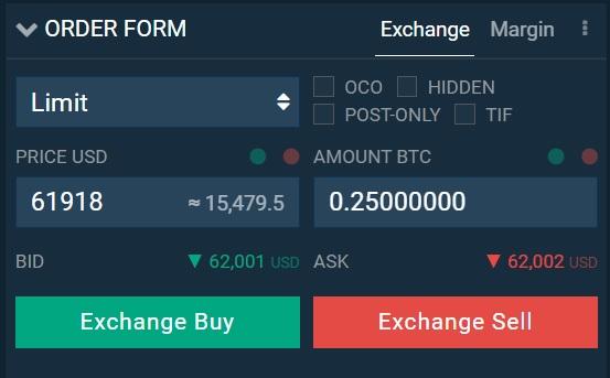 Placing orders on Bitfinex