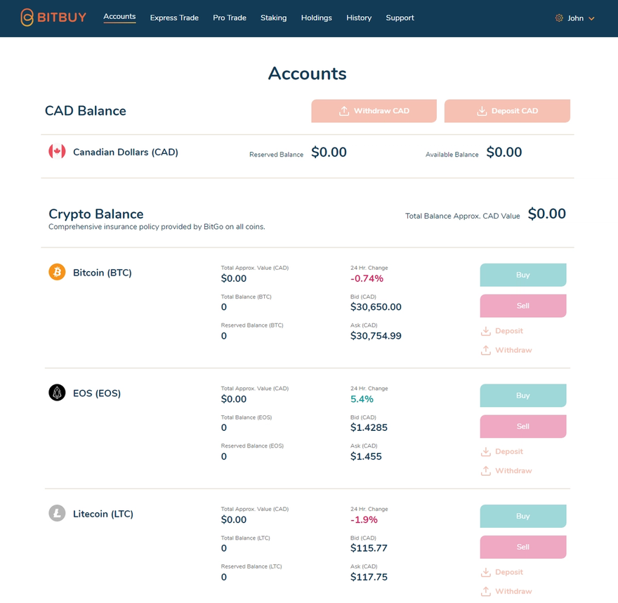 Bitbuy main account page