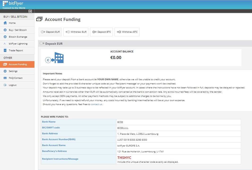 bitflyer deposit funds