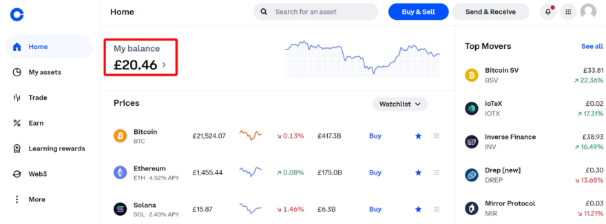 find the asset on Coinbase