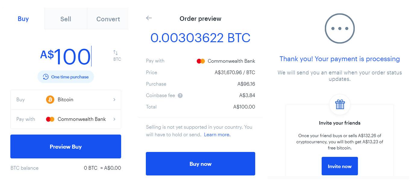 Buying crypto using the Coinbase app