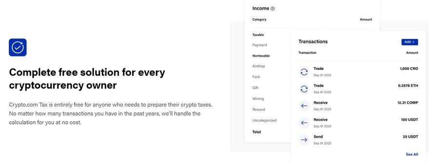 Crypto.com Tax user interface