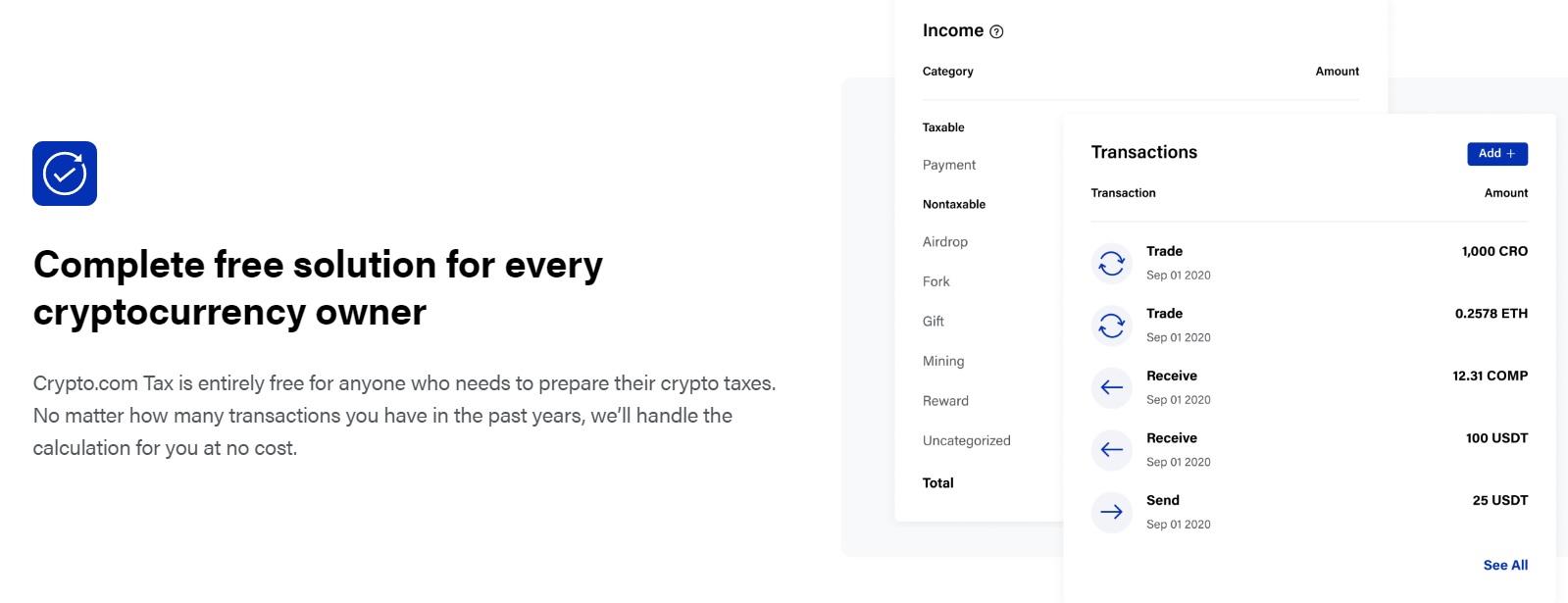 Crypto.com Tax user interface