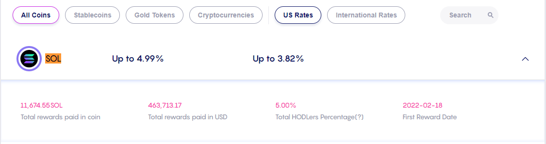 Celsius interest rates for Solana
