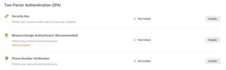 Activating 2FA on Binance