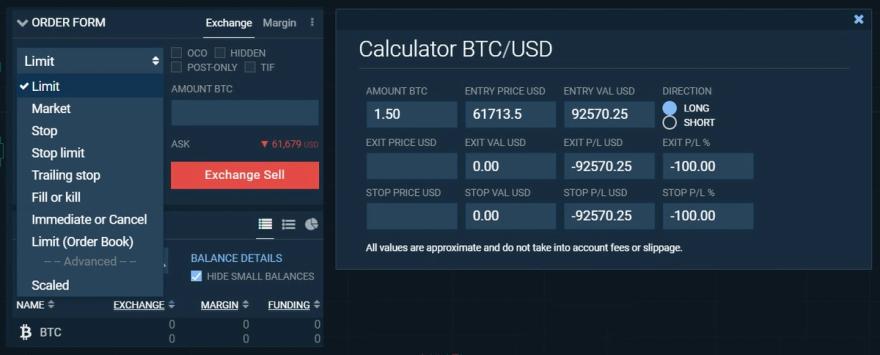 bitfinex orders and position calculator