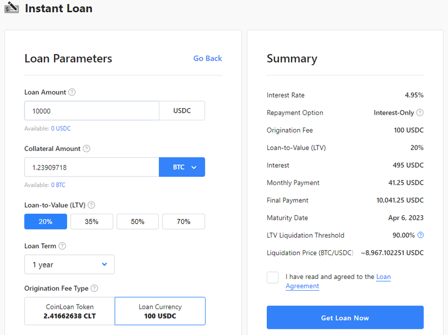 CoinLoan borrow funds using crypto