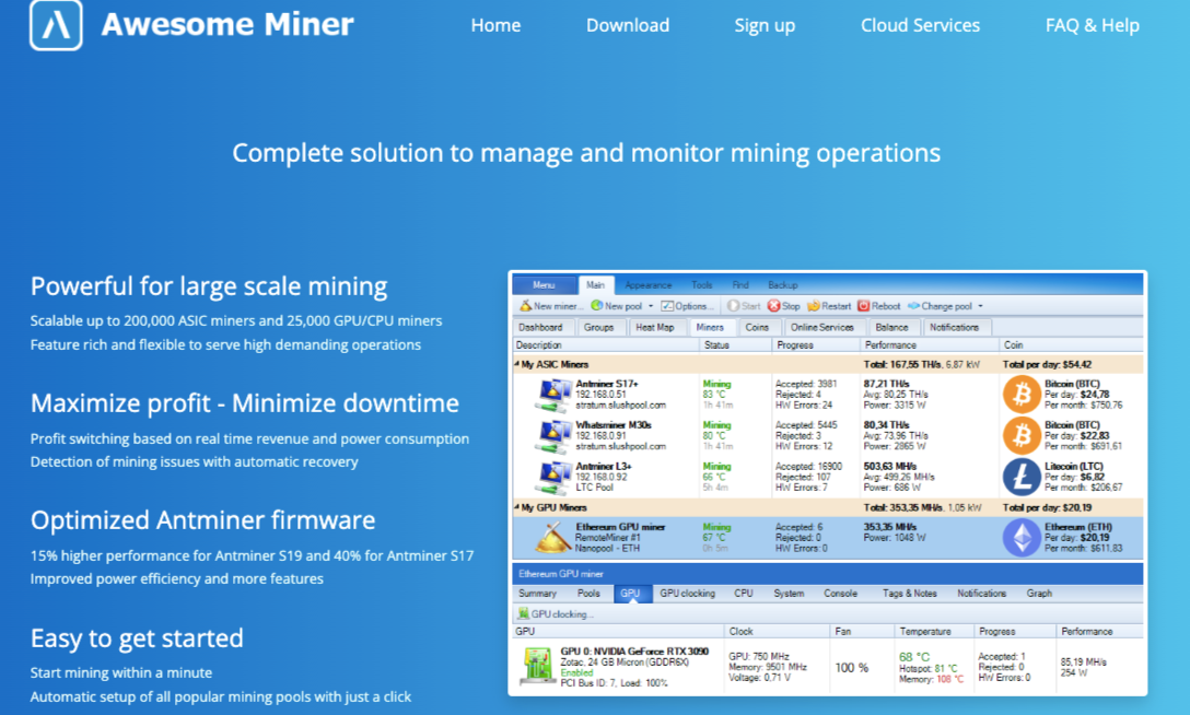 AwesomeMiner features