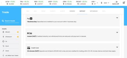 Swyftx AUD deposit methods