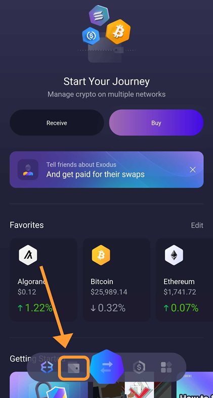 select wallet on exodus