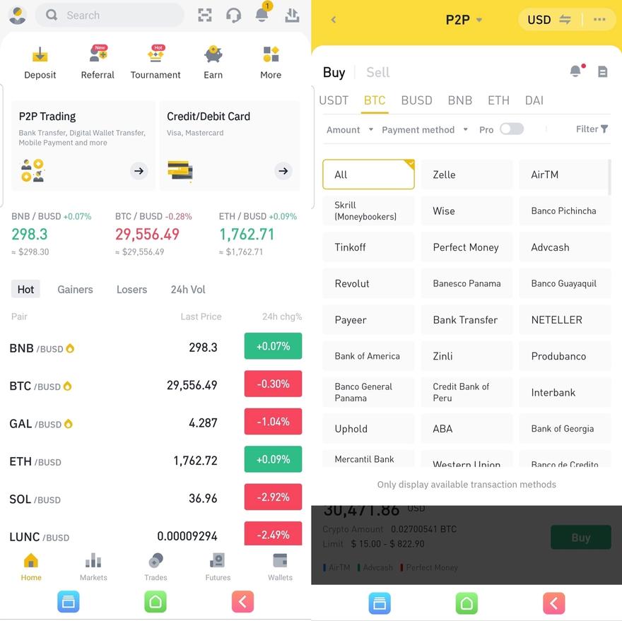 Selecting Skrill on Binance P2P