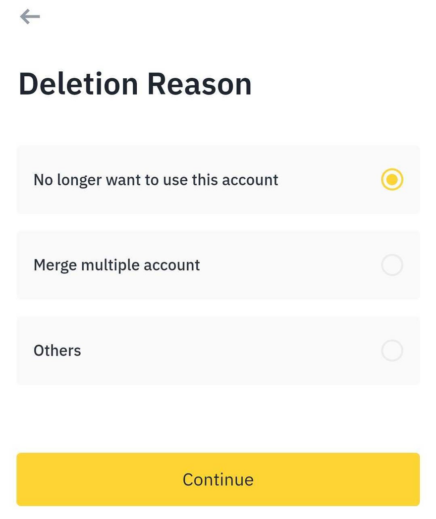 Binance app delete reason