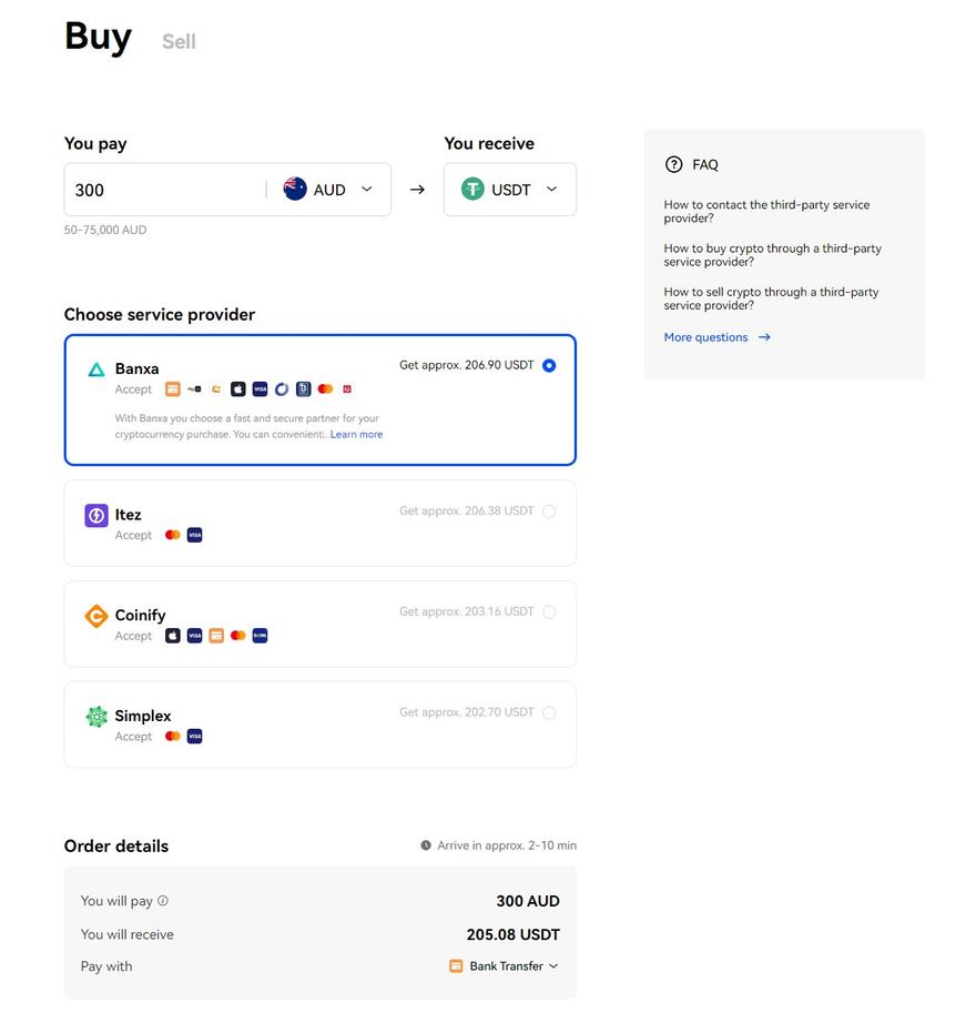 Buying crypto with OKX via third party