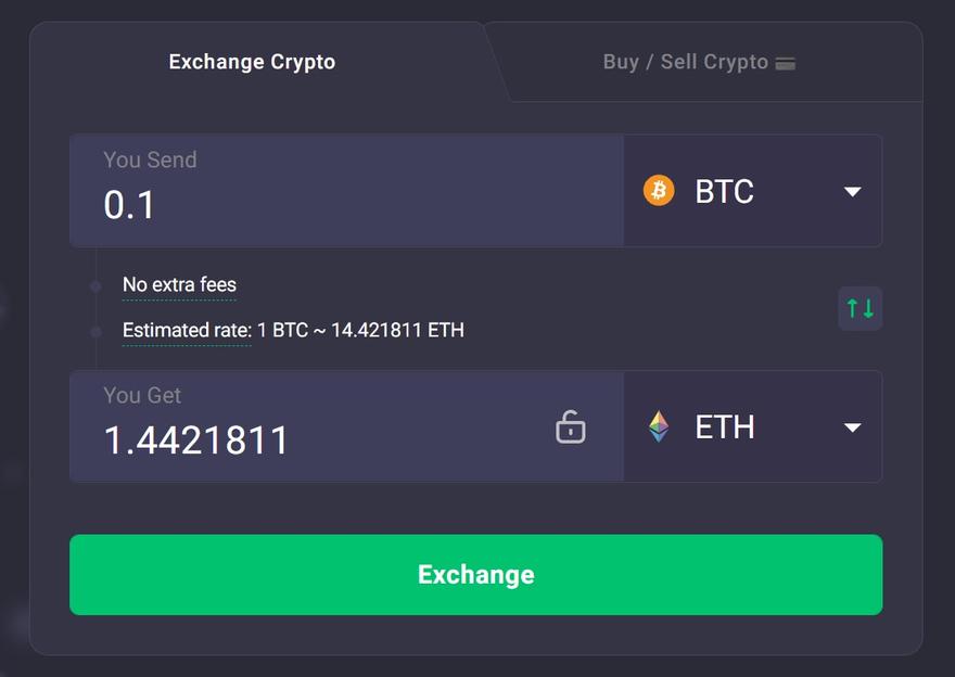 Swapping crypto with ChangeNOW