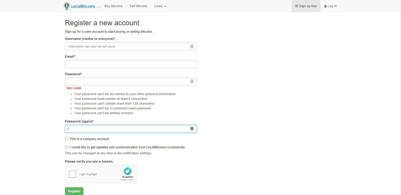Registering an account with LocalBitcoins