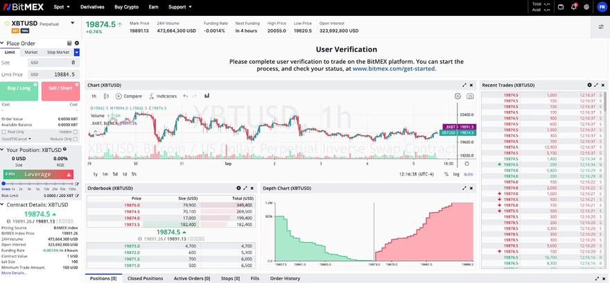 Bitmex derivatives trading screenshot