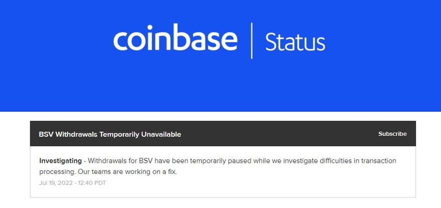 Coinbase withdrawals for BSC paused