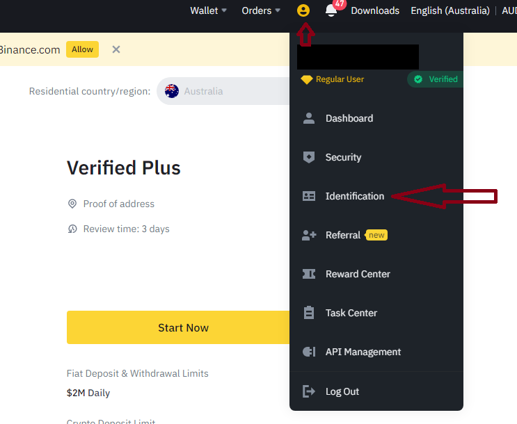 Select the verification link from menu