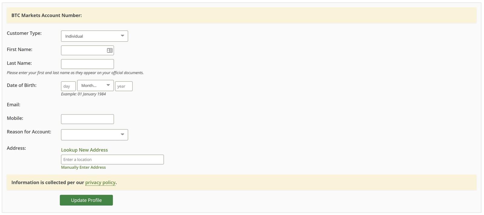 btc markets user profile