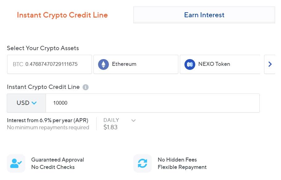 Obtaining an instant crypto credit line with Nexo