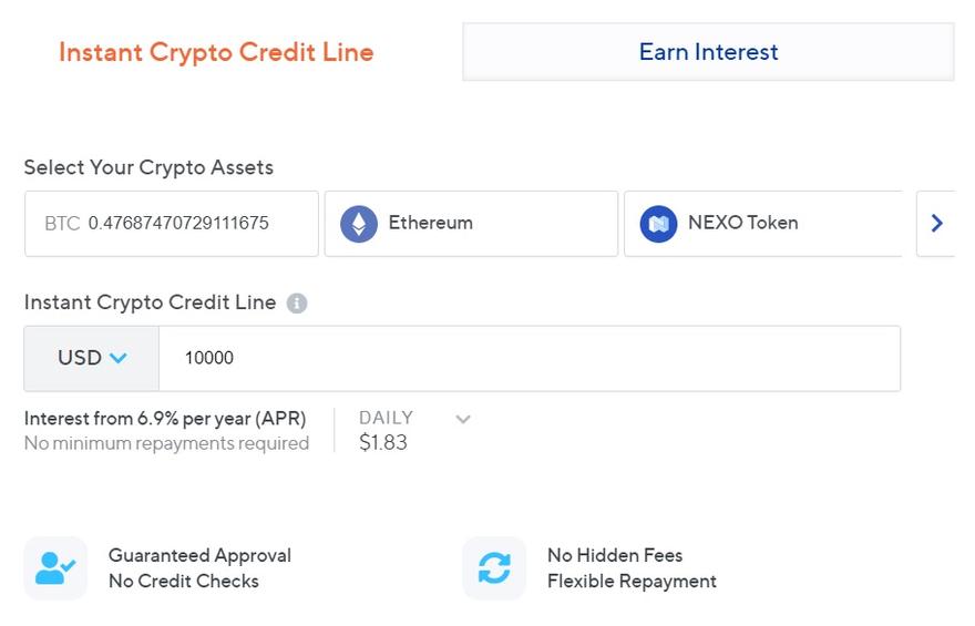 Obtaining an instant crypto credit line with Nexo