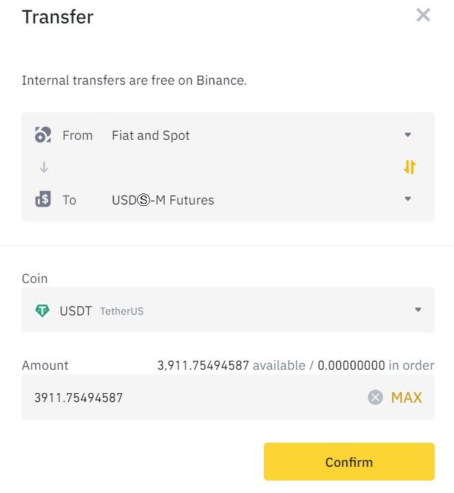 Transferring funds to Binance Futures