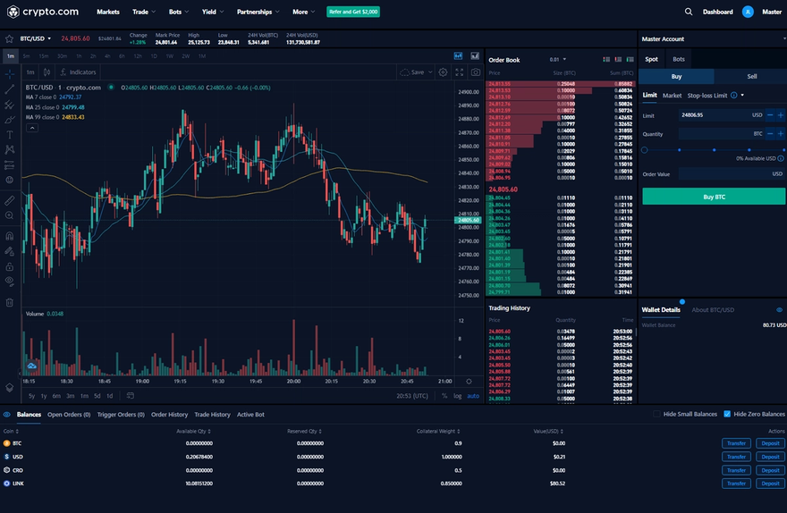 Crypto.com trading interface