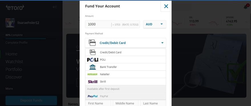 Using PayPal to fund an eToro account