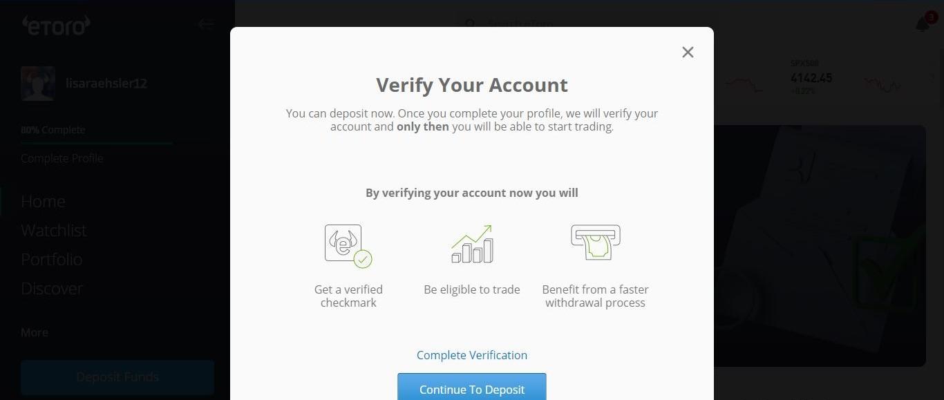 Verifying an eToro account