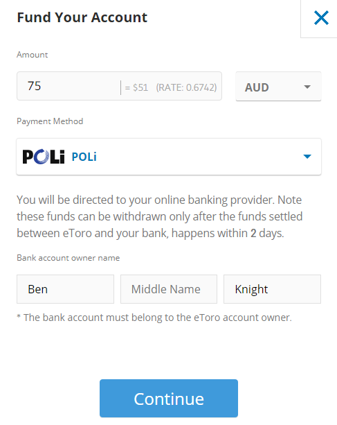Funding an eToro Australia account with PayPal