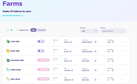 Screenshot of PancakeSwap liquidity farms