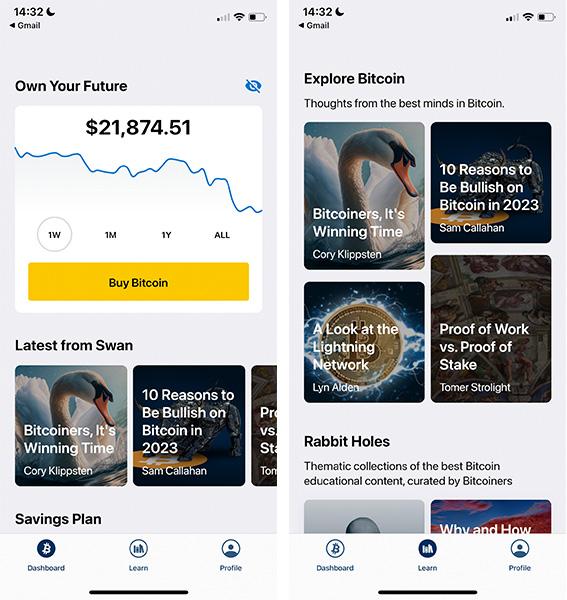 Swan bitcoin app screenshots
