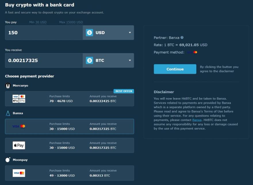 HitBTC purchase crypto credit card
