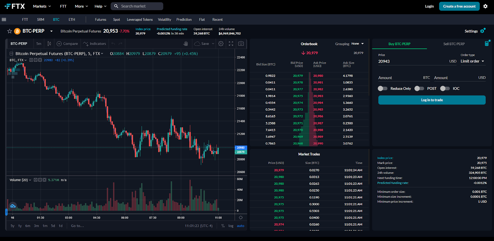 Screenshot of FTX trading interface