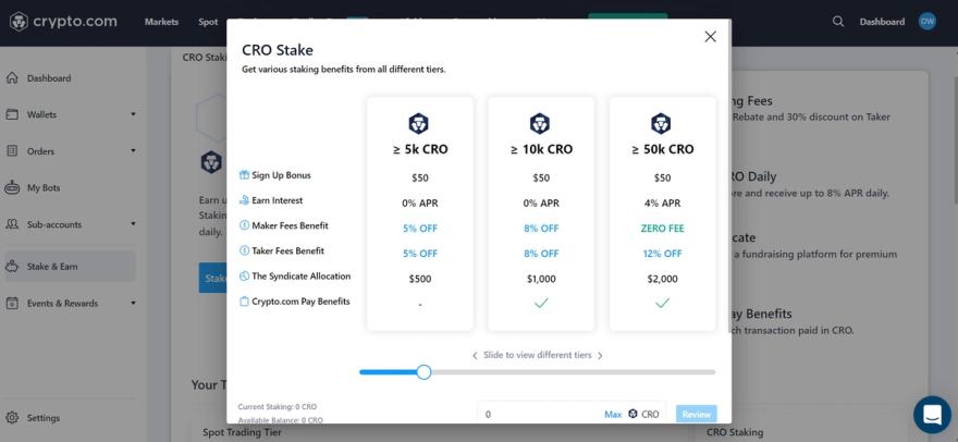 Screenshot of staking CRO on Crypto.com Exchange