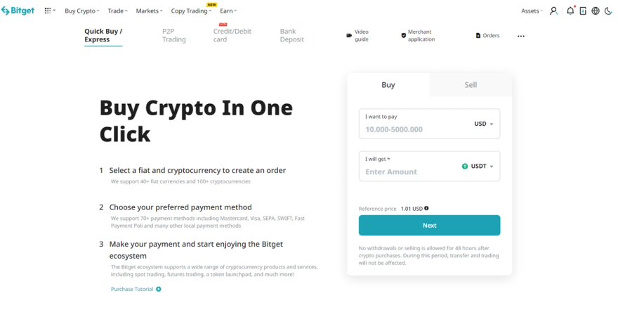 Bitget instant fiat to crypto purchase