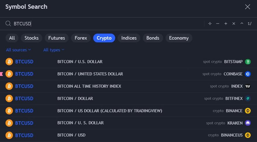 Select Bitcoin pair on Tradingview