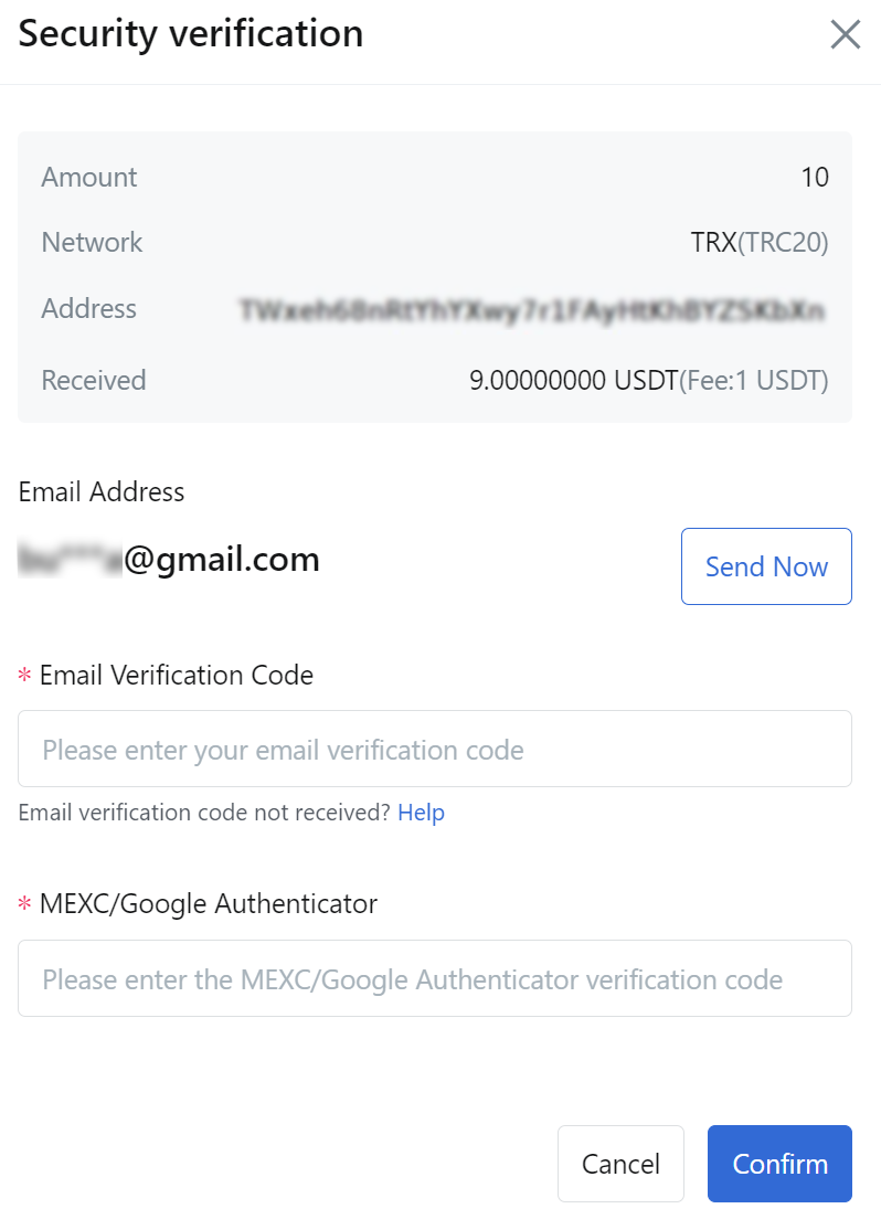 MEXC security verification on withdrawals