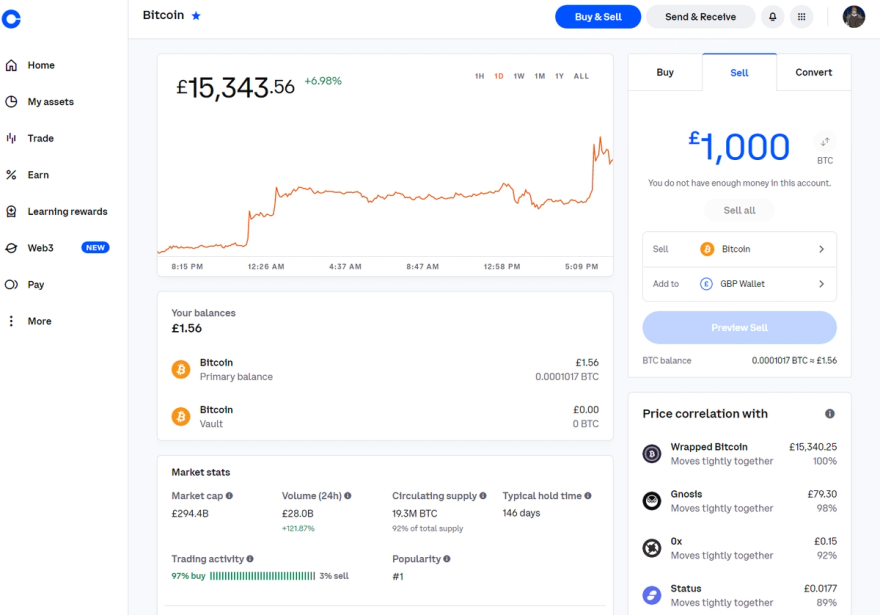 Coinbase buying Bitcoin screen