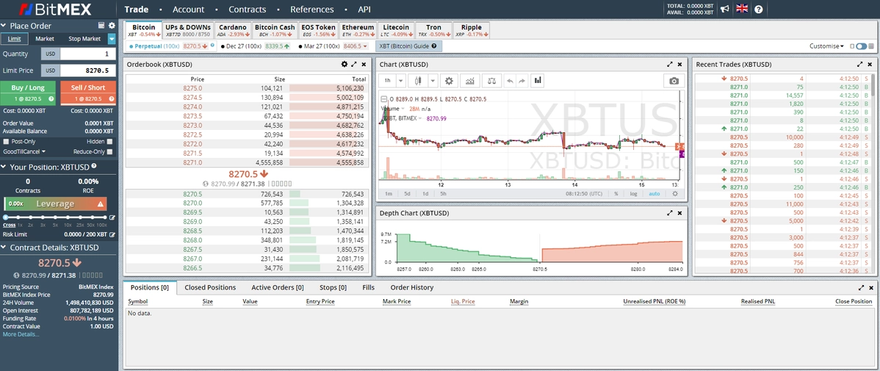 Screenshot of the Bitmex trading interface