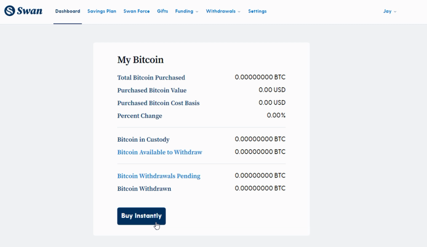 Swan Bitcoin Instant Buy feature