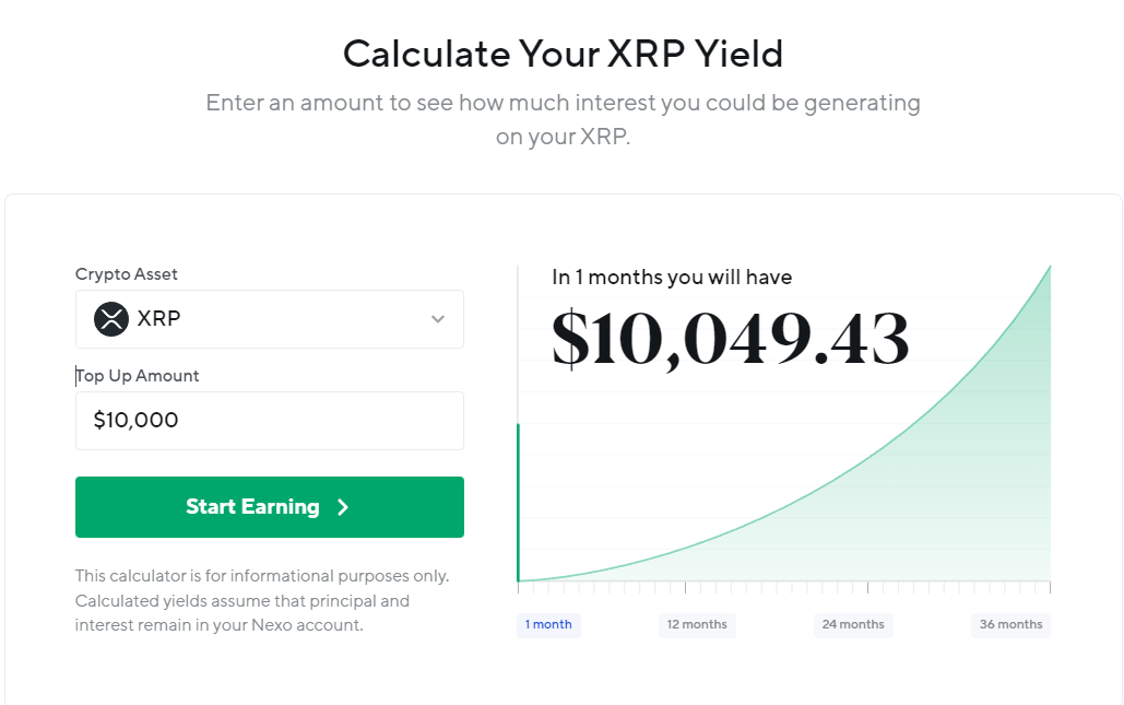 Nexo XRP interest calculator