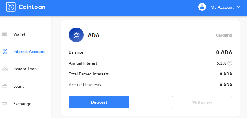 Interest rate for ADA on CoinLoan